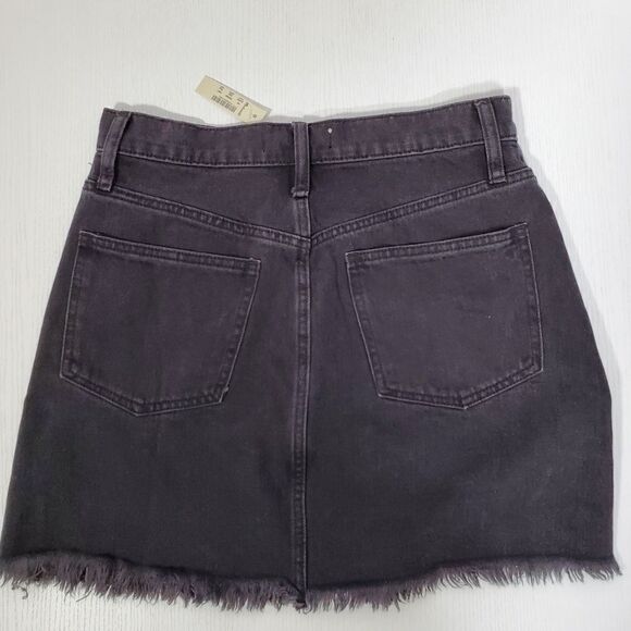 Madewell A Line Raw Hem Notched Cutout Black Denim Jean Mini Skirt Size 26 - Picture 12 of 16